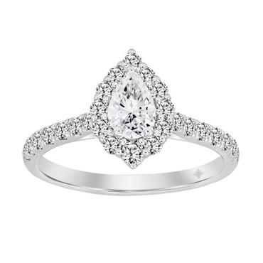 1.0 CTTW Certified Lab-Created Pear Shape Diamond Solitaire Engagement Ring in 14KT White Gold Setting with Round Stones (Center 0.5 CT)
