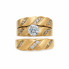 10KT Gold His and Hers Wedding Trio Set with CZ with Satin Finish