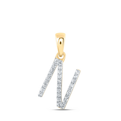 10K YELLOW GOLD ROUND DIAMOND INITIAL N LETTER PENDANT 0.10 CTTW