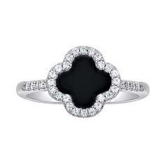 925 Sterling Silver Womens Cubic-Zirconia Black Enameled Clover Good L