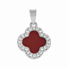 925 Sterling Silver Womens Cubic-Zirconia Red Clover Good Luck Pendant