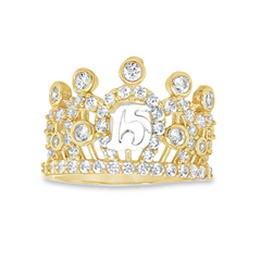 10KT Gold CZ Quinceanera 15 Crown Ring
