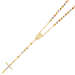10KT Tricolor 5`mm Diamond Cut Rosary Necklace - 24