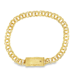 10KT Gold 7MM Chino Link Monaco Bracelet with Greek Border 8 Inches FR