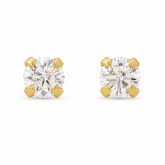 10KT Gold 2.5MM White CZ April Birthstone Stud Earrings with Screback Ball