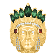 10kt Yellow Gold Mens Green/Red White Marquise Round Cubic-Zirconia Na