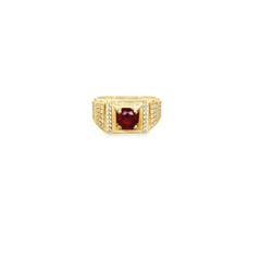 10KT YELLOW GOLD RED STONE MEN'S RING CZ