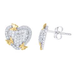 925 Sterling Silver Yellow-Tone Womens Cubic-Zirconia Butterflies Hear