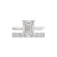 LADIES BRIDAL SET 3 7/8CT ROUND/EMERALD DIAMOND 14K WHITE GOLD (CENTER STONE EMERALD DIAMOND (2 1/2CT)
