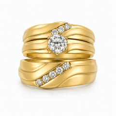 10KT Gold His and Hers Wedding Trio Set with CZ