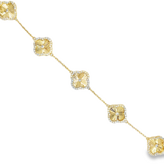 10KT Gold Diamond Cut Clover Bracelet with Cubic Zirconias