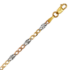10KT Tricolor Gold 2mm Solid Figaro Star Chain 18 inches