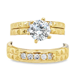 10KT Gold Cubic Zirconia Wedding Trio Set