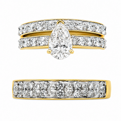 14KT Yellow Gold 3.07CTTW Certified Lab-Created Pear Shape Wedding Tri
