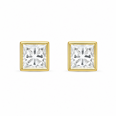 10KT Gold 6MM White CZ Princess Cut Stud Earrings with Screwback Ball