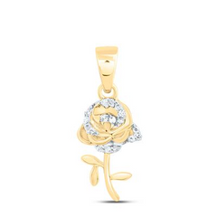 10k Yellow Gold Round Diamond Rose Flower Charm Pendant 1/12 Cttw