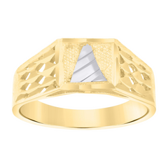 10kt Two-Tone Gold Unisex Diamond-Cut Textured Initial Letter A Band R