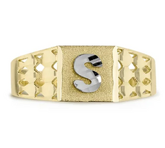 10kt Two-Tone Gold Unisex Kids Children Diamond-Cut Textured Initial L