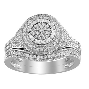 LADIES BRIDAL SET 0.25CT ROUND DIAMOND 10K WHITE GOLD