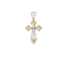 10KT Gold Cross with Christ Crucifix Pendant 1.75 Inches with CZ