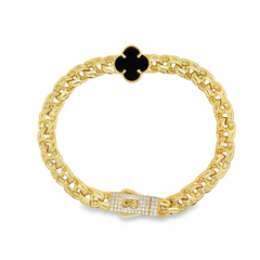10KT Gold 7MM Chino Link Monaco Clover with CZ Bracelet 7.5 Inches