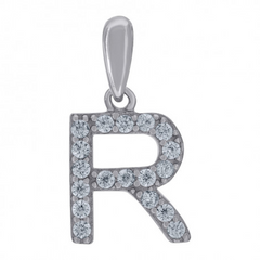 925 Sterling Silver Cubic-Zirconia Initial R Charm Pendant