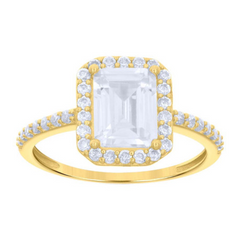 10kt Yellow Gold Womens Emerald-Cut Cubic-Zirconia Engagement Ring