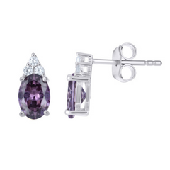 925 Sterling Silver Womens Oval Round Purple White Cubic-Zirconia Stud
