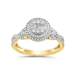 14K YELLOW GOLD LADIES RING 0.35CT BAGUETTE/ROUND DIAMOND