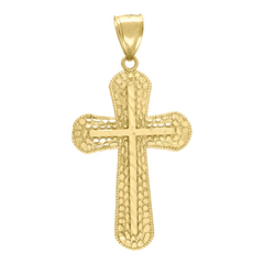 10kt Yellow Gold Mens Nugget Cross Religious Charm Pendant 45MM Plus B