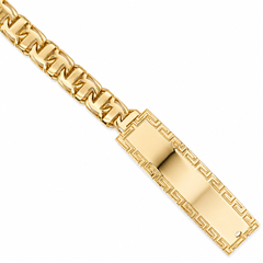 10KT Gold 10MM Chino Bar Bracelet with Greek Border 8.5Inches FREE ENG