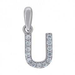 925 Sterling Silver Cubic-Zirconia Initial U Charm Pendant