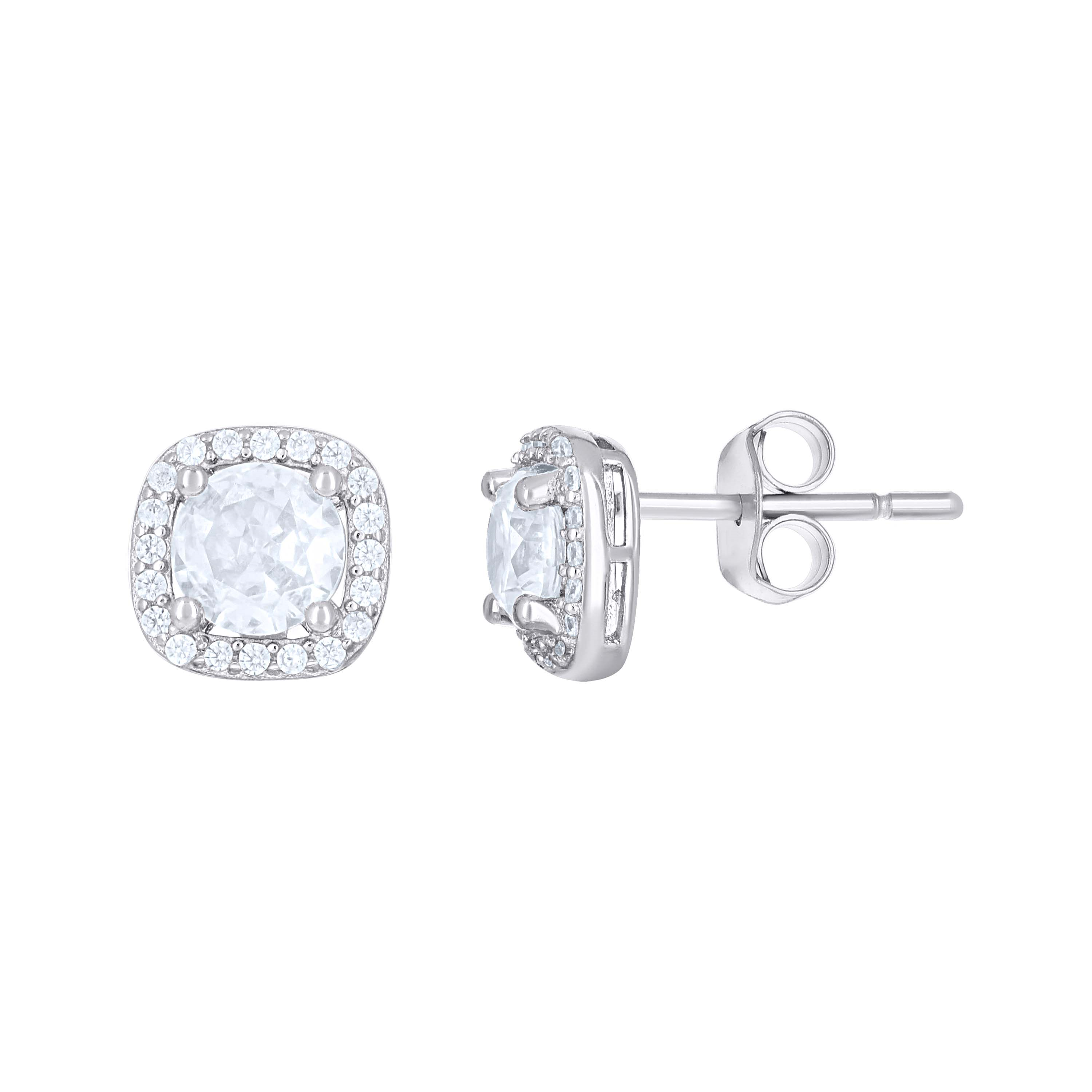925 Sterling Silver Womens Cubic-Zirconia Square Fashion Stud Earrings