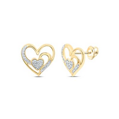 10KT YELLOW GOLD 0.10 CTW NATURAL DIAMONDS GIFT HEART EARRING
