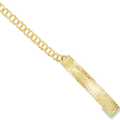 10KT Gold 4MM Regular Chino Link Bracelet with Greek Border, 6 inches