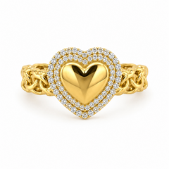 10KT Gold Chino Link Heart Ring with Double CZ Halo FREE Engraving