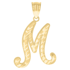 10kt Yellow Gold Initial M Script Alphabet Charm Pendant 27MM with Bai