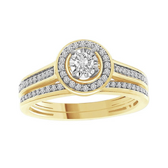 LADIES BRIDAL SET 0.25CT ROUND DIAMOND 14K YELLOW GOLD (CENTER STONE 0.10CT ROUND DIAMOND)