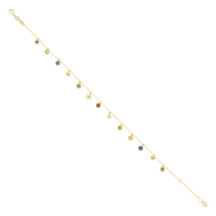 10kt Yellow Gold Womens Cubic-Zirconia Evil Eye Flower Charms Anklet 1