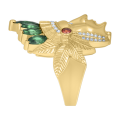 10kt Yellow Gold Mens Green/Red White Marquise Round Cubic-Zirconia Na
