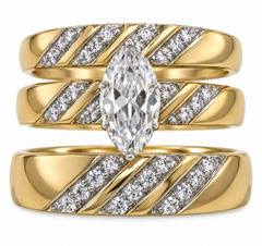 10KT Gold His and Hers Wedding Trio Set with Marquise CZ