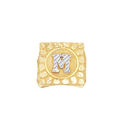 10kt Two-Tone Gold Mens Initial Alphabet M Nugget Ring