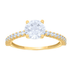 10kt Yellow Gold Womens Round Cubic-Zirconia Engagement Ring