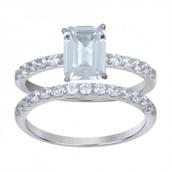 925 Sterling Silver Womens Emerald Cubic-Zirconia Duo Ring Set Size 8