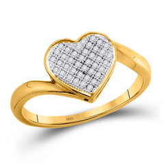 10KT Gold Cluster Heart Ring 1/20 Cttw Round Natural Diamond Womens