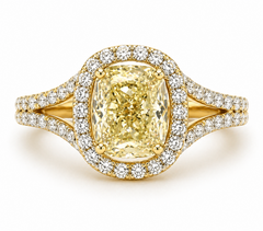 2.72CTTW Certified Lab-Created Fancy Yellow Diamond Halo Engagement Ri