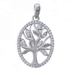925 Sterling Silver Womens Cubic Zirconia Tree Of Life Charm Pendant