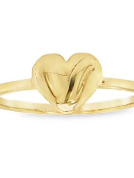 10KT Yellow Gold Heart Ring with Line