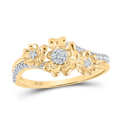 10k Yellow Gold Natural Diamond Flower Fashion Ring 1/6 Cttw