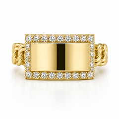 10KT Gold Tejido Chino Link Esclava Ring with CZ Border Size 9.5 FREE